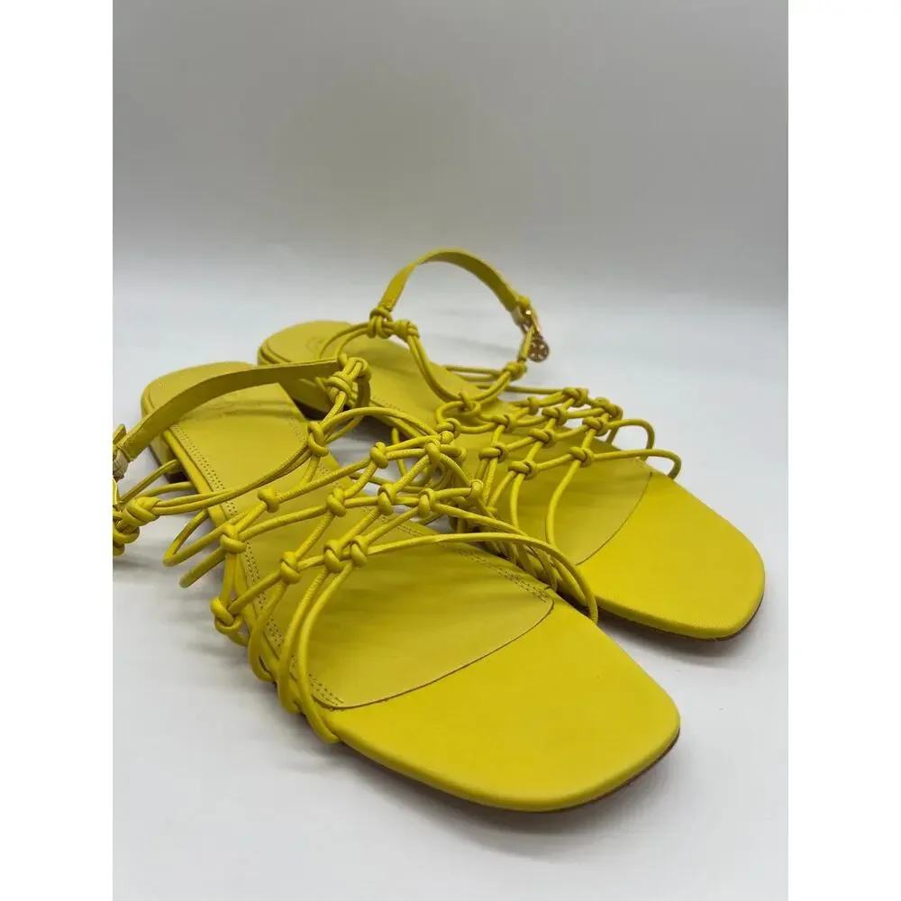 Tory Burch Barley There Knotted Flat Calendula Leather Sandals Size 10.5 NEW
